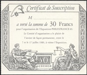Certificat de souscription PHIEXFRANCE 89